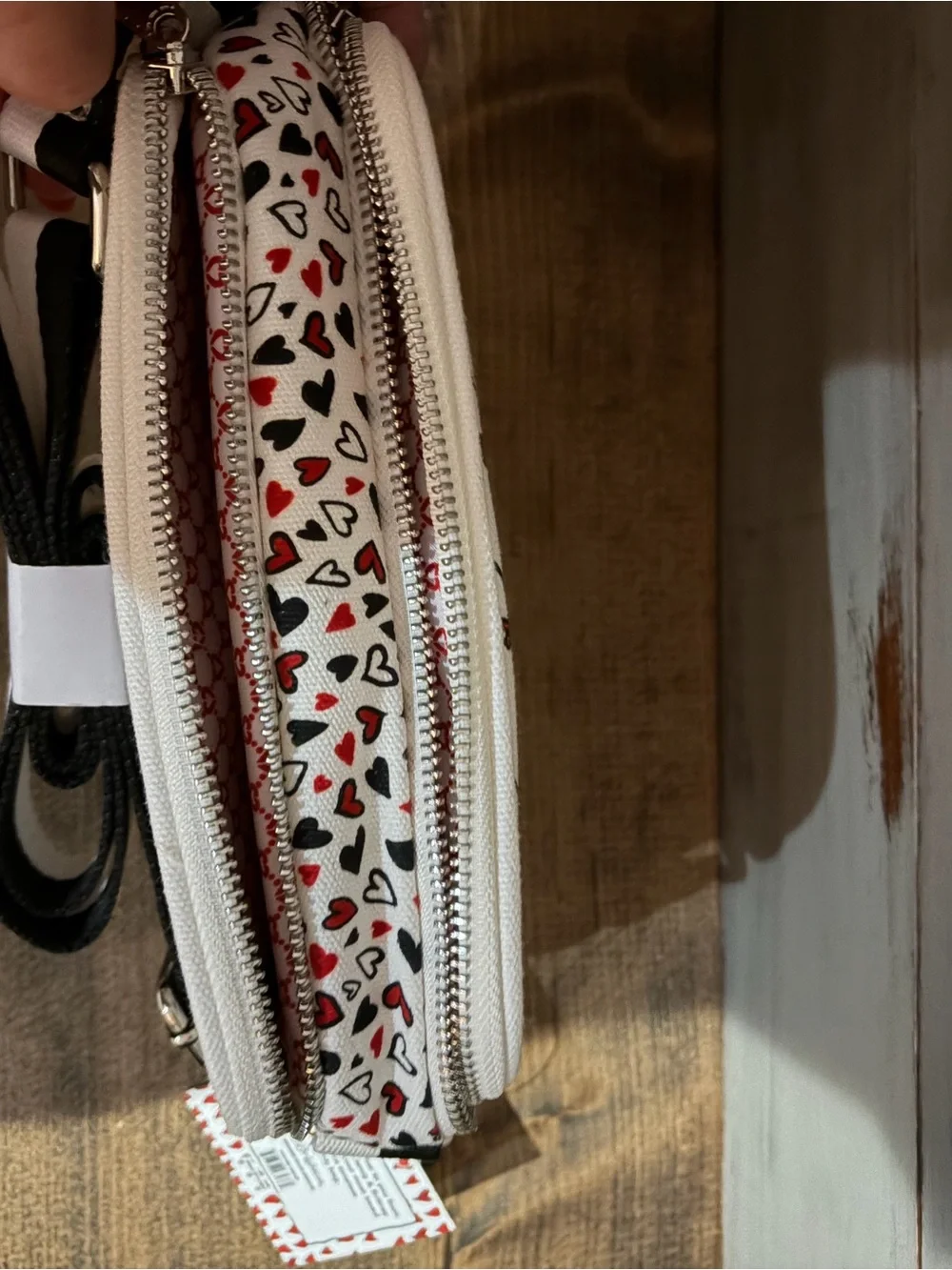 Brighton White Crossbody with Love Script and Red Heart Accents